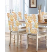 nqOlkjepod Orange Gray Coral Coastal Chair Covers Set of 6, Decorative Chair Back Cover, Summer Beach Seaside Nautical Dining Room Chair Slipcovers Removable Chair Protectors Covers for Party Banquet