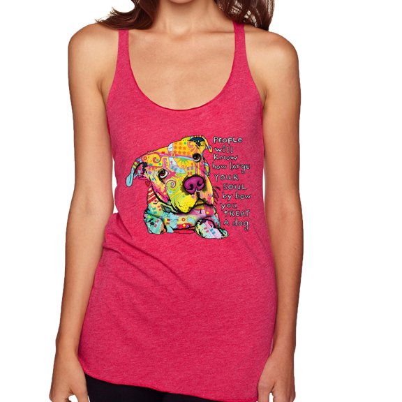 Colorful Pitbul | People Will Know How Large Your Soul | Dean Russo Art Animal Lover Tri-Blend Racerback Tank Top, Shocking Pink, X-Large