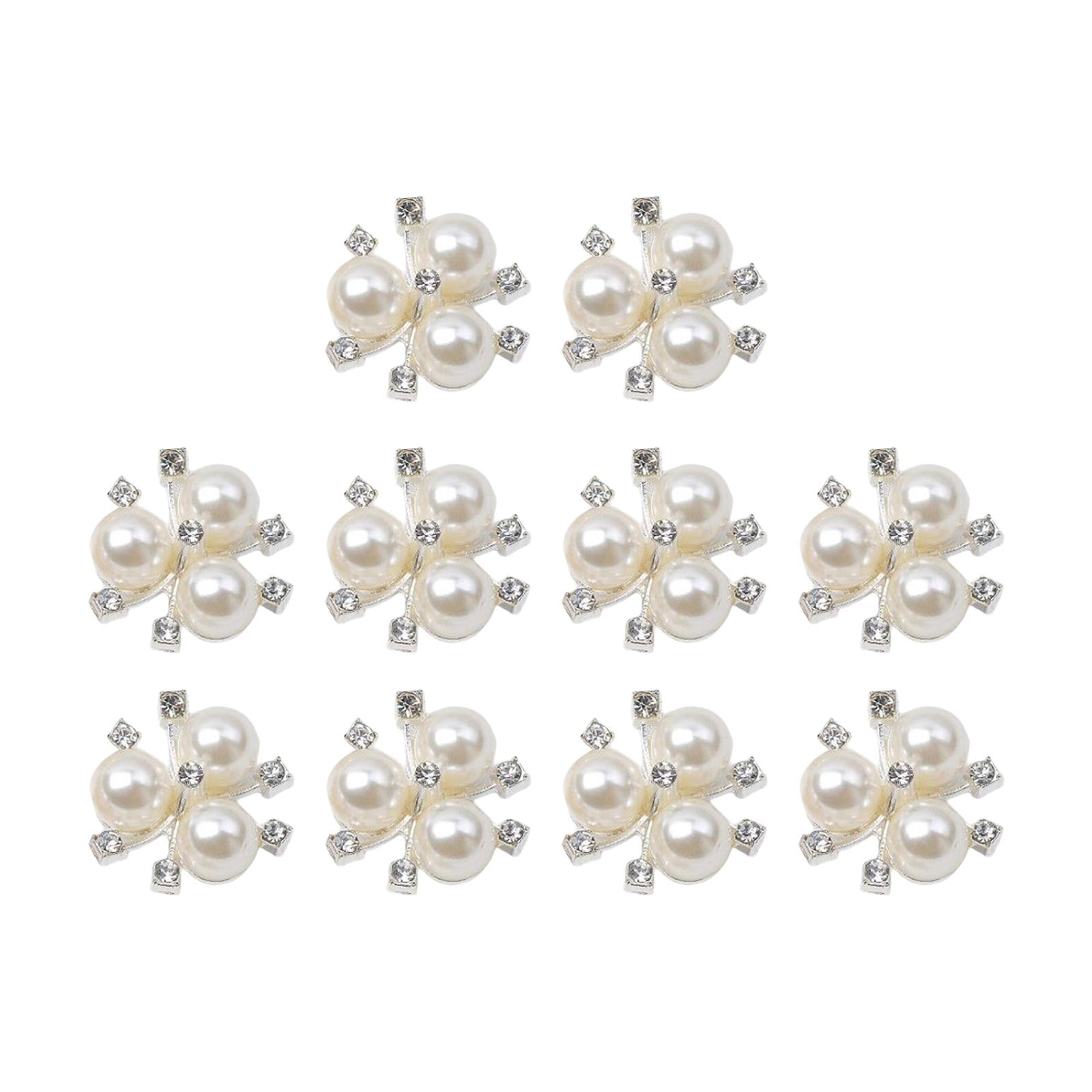 10 Pcs Rhinestone Pearl Button Hair Pearl Embellishments Round Brooches  Flower Button Craft Pearl Buttons For Hair