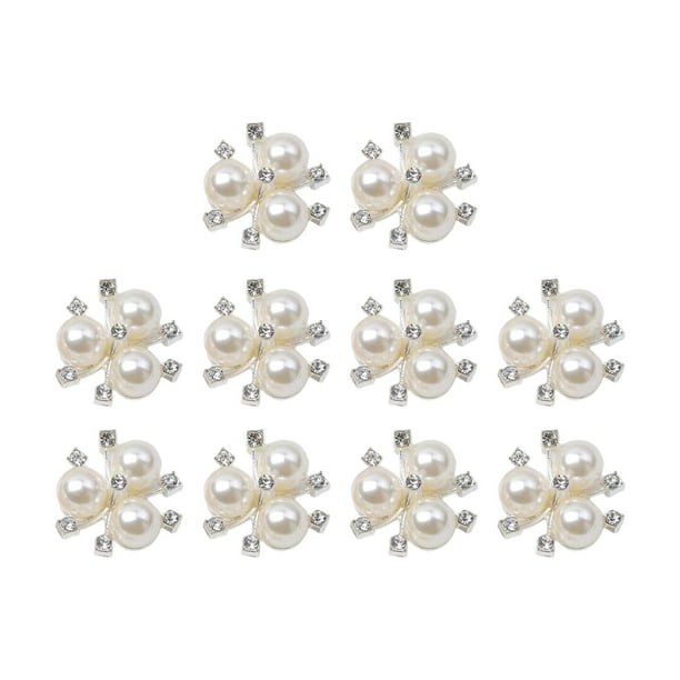 10 botones de perla con diamantes de imitación para broches, manualidades, parte trasera plana Argén