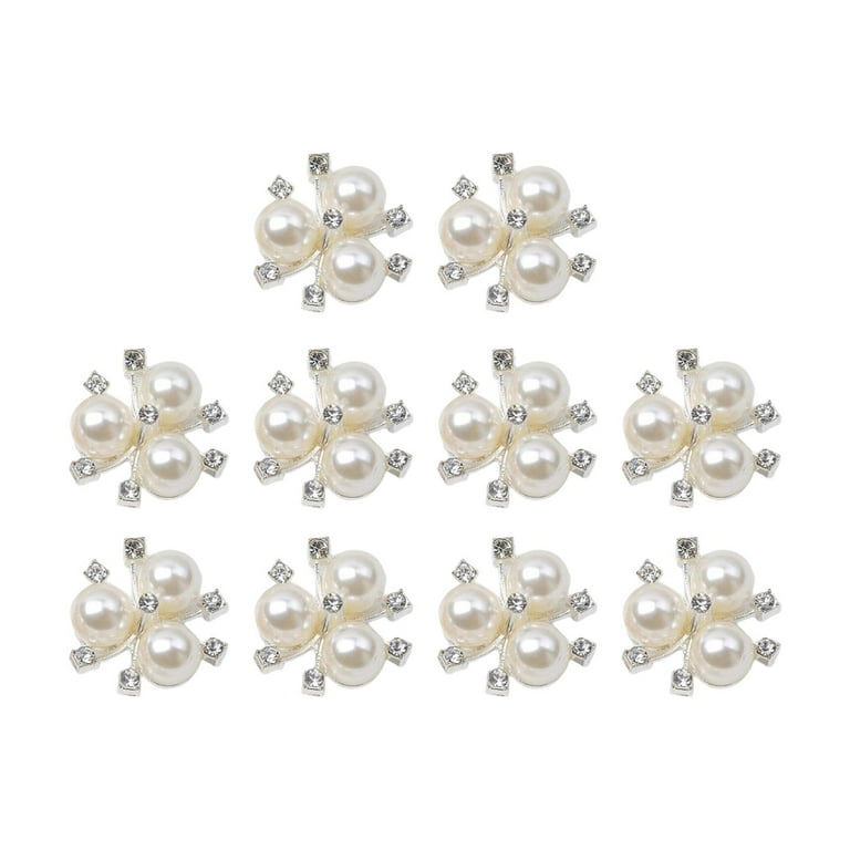 10x Flatback Rhinestone Beads Buttons Handmade Embellishment Pearl Button  Rhinestone for Flower Clothes Headband Shoes Supplies Accessories Argent