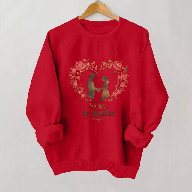 Nuoqisi Chandails d'Été de la Saint-Valentin pour Femmes, Mode, Tuniques Ajustées, Chandails Imprimés, Col Rond, Manches Longues, Hauts, Blouse de Printemps