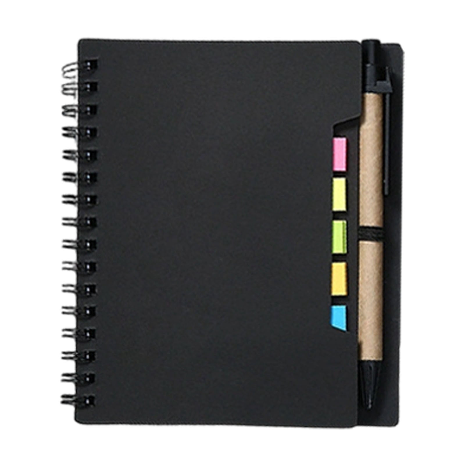 4 Pcs Lined Spiral Notebooks with Sticky Notes and Pens Kraft Notebook with Pen Bulk Sticky Coil Notepad Monthly Planner Notepad for Smooth Writing Meeting Notes Reminders, 5.7"x4.56", Multicolor