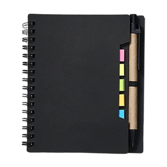 Lined Spiral Notebook,A5 Notepad with Pen,Kraft Paper Notebook with Sticky,Notes and Page Marker,Lined Small Pocket Notebook for Business Office Home Supplies,4.56x5.7 inch(Black)
