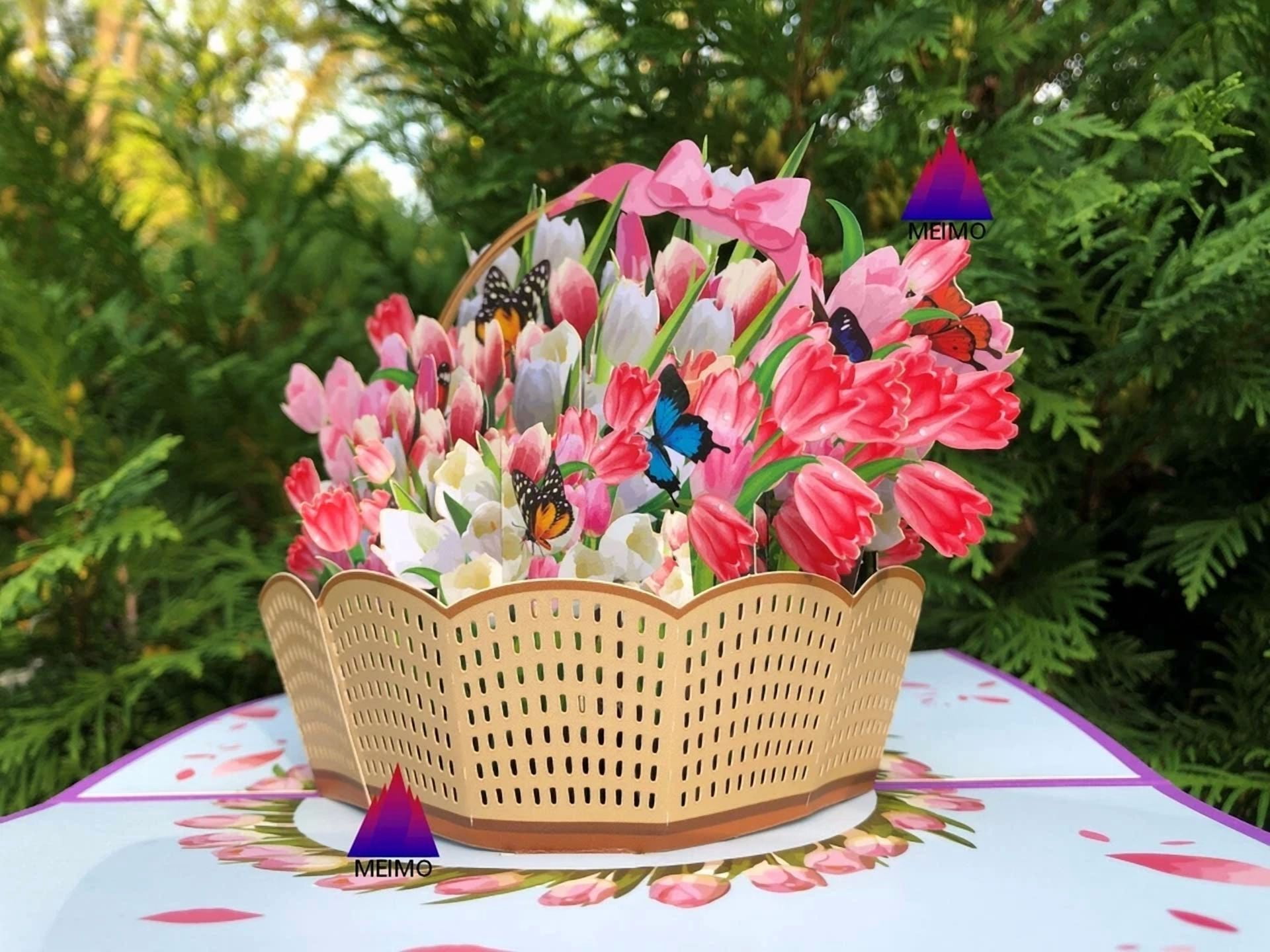 PURELY- 3D Pop Up Greeting Card Flowers Floral Tulips Nature Garden Plants Birthday Mom