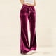 thumbnail image 1 of Karight Velvet Pants Women Lounge Comfy Womens Velour Flare Pants Casual Pants Wide Leg High Waisted Drawstring with Pockets, 1 of 5