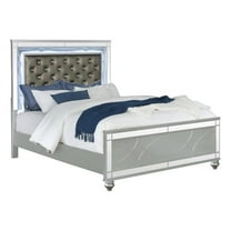 Gunnison Wood Queen LED Panel Bed Silver Metallic