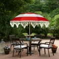 thumbnail image 3 of Northlight Striped Outdoor Macrame Boho Beach Market Umbrella with Tiltt- 6.5' - Red and White, 3 of 9