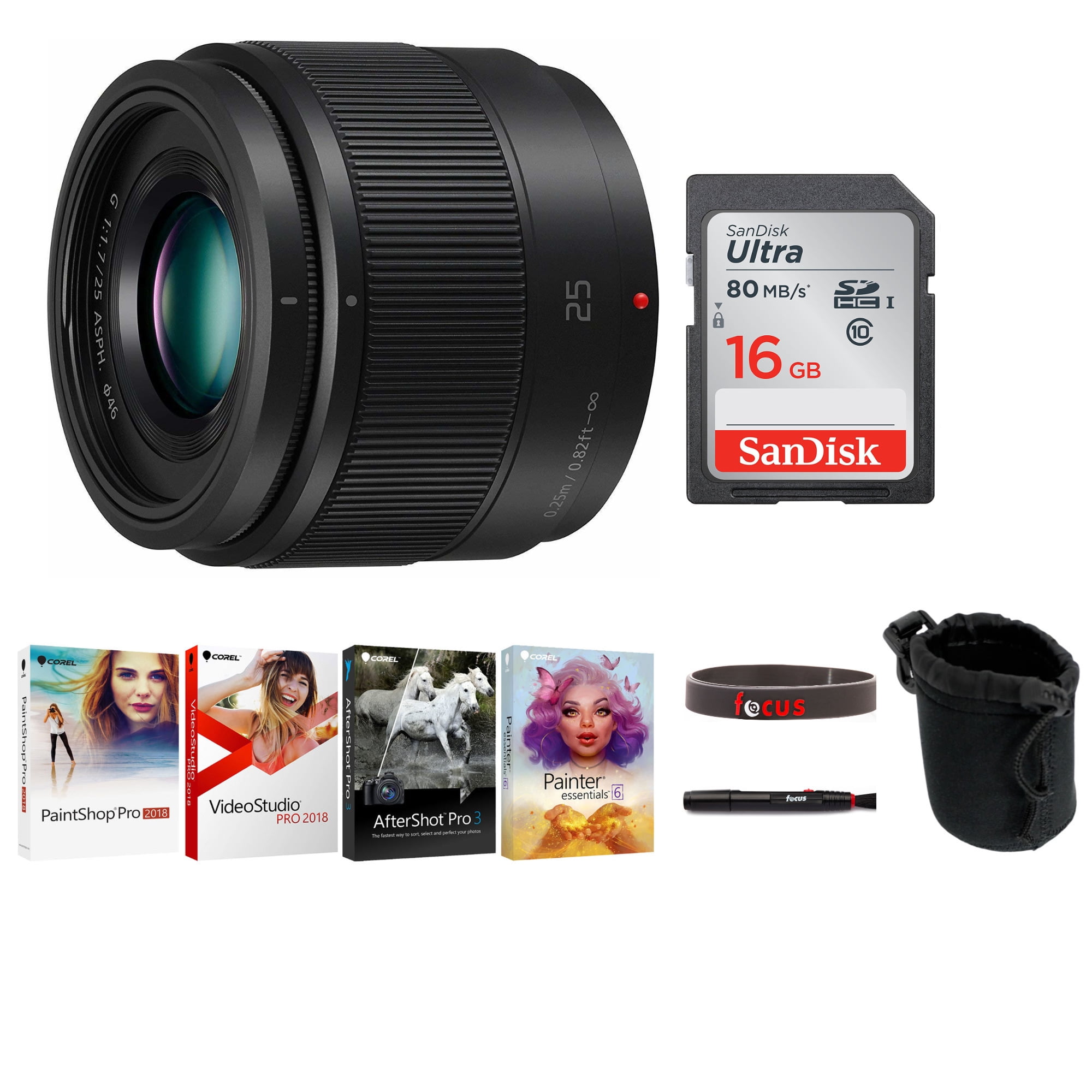 Panasonic LUMIX G 25mm / F1.7 ASPH. Lens with 16GB SD Accessory Bundle