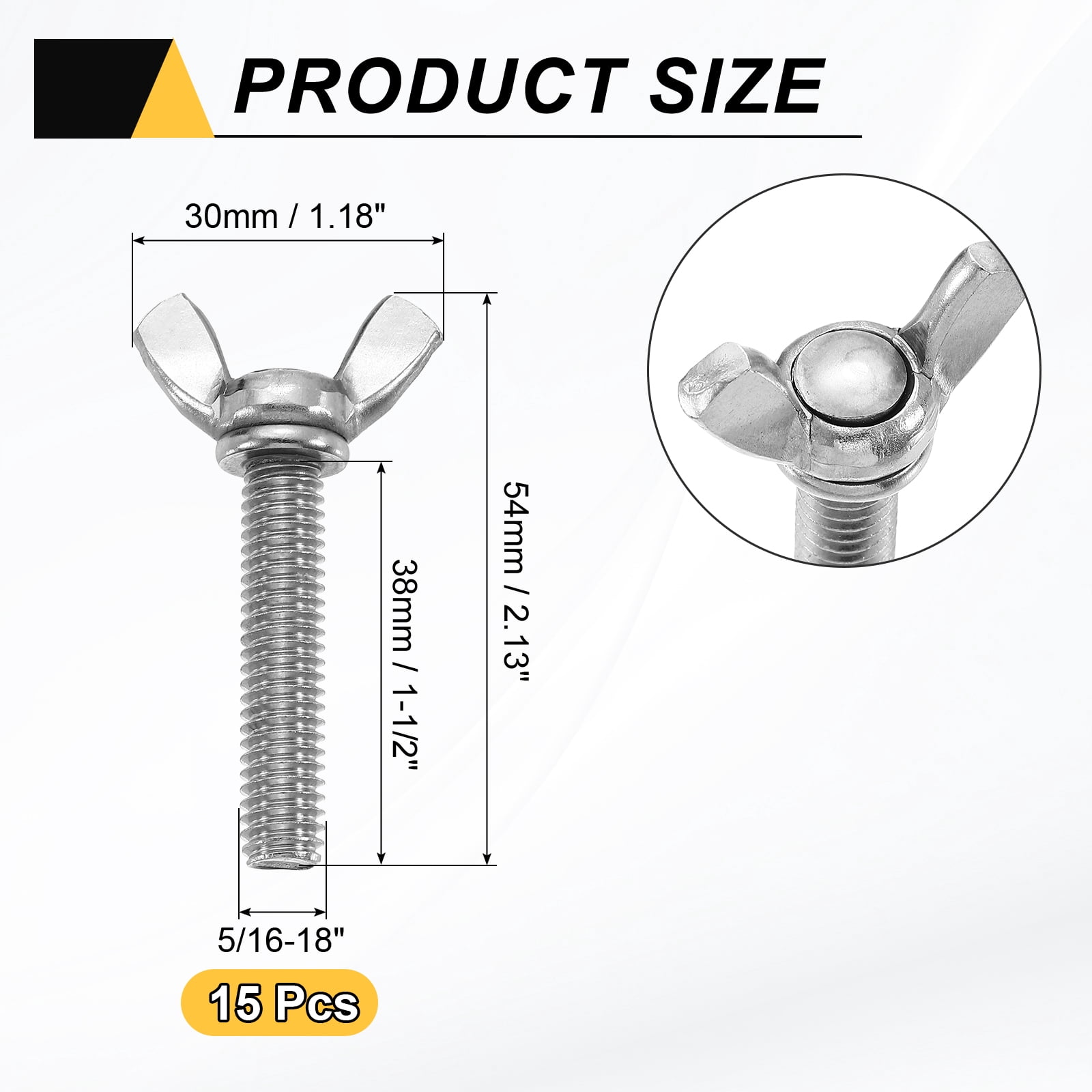 Uxcell 15 Pack 5/16-18" x 1-1/2" Wing Butterfly Screw Bolts, 304 Stainless Steel Machine Fastener, Thumb Hand Screws for Electronic Equipment, Silver Tone