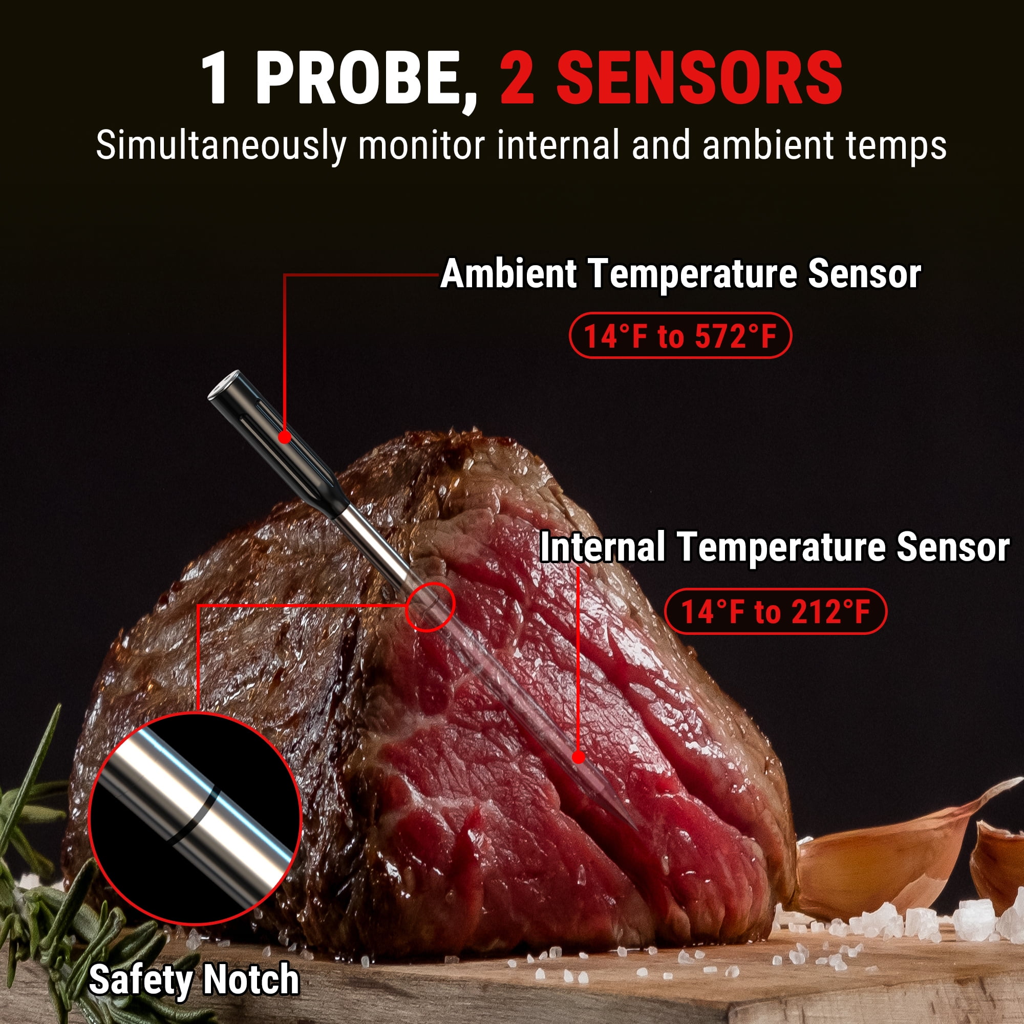 ThermoPro TempSpike Lite 500FT Wireless Meat Thermometer, Bluetooth Probe Thermometer with Smart App for Grilling, Smoking, BBQ, Oven & Smoker