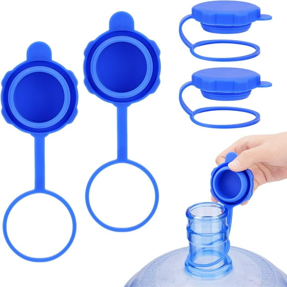 ORUYROP Bouchons pour Pichet d'Eau de 5 Gallons, Lot de 4 Couvercles en Silicone pour Bouteilles d'Eau de 5 Gallons, Bouchons de Rechange Réutilisables Couvercles Supérieurs Anti-Fuite avec Anneau de Suspension pour Bouteilles de 55 mm Anti-Éclaboussures