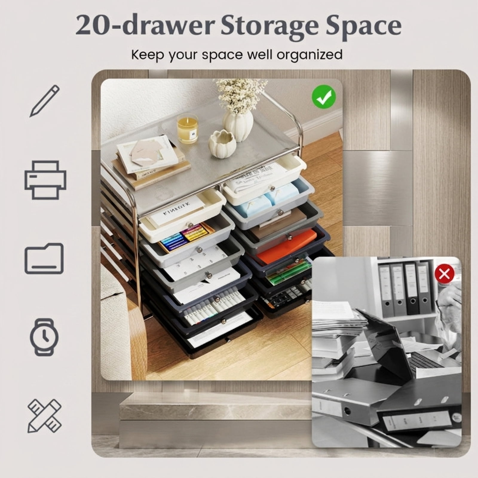 Furnibear 12 Drawers Rolling Storage Cart for Home and Office-Gradient Grey for Home Office Filing Document Letter Legal Storage, Brown