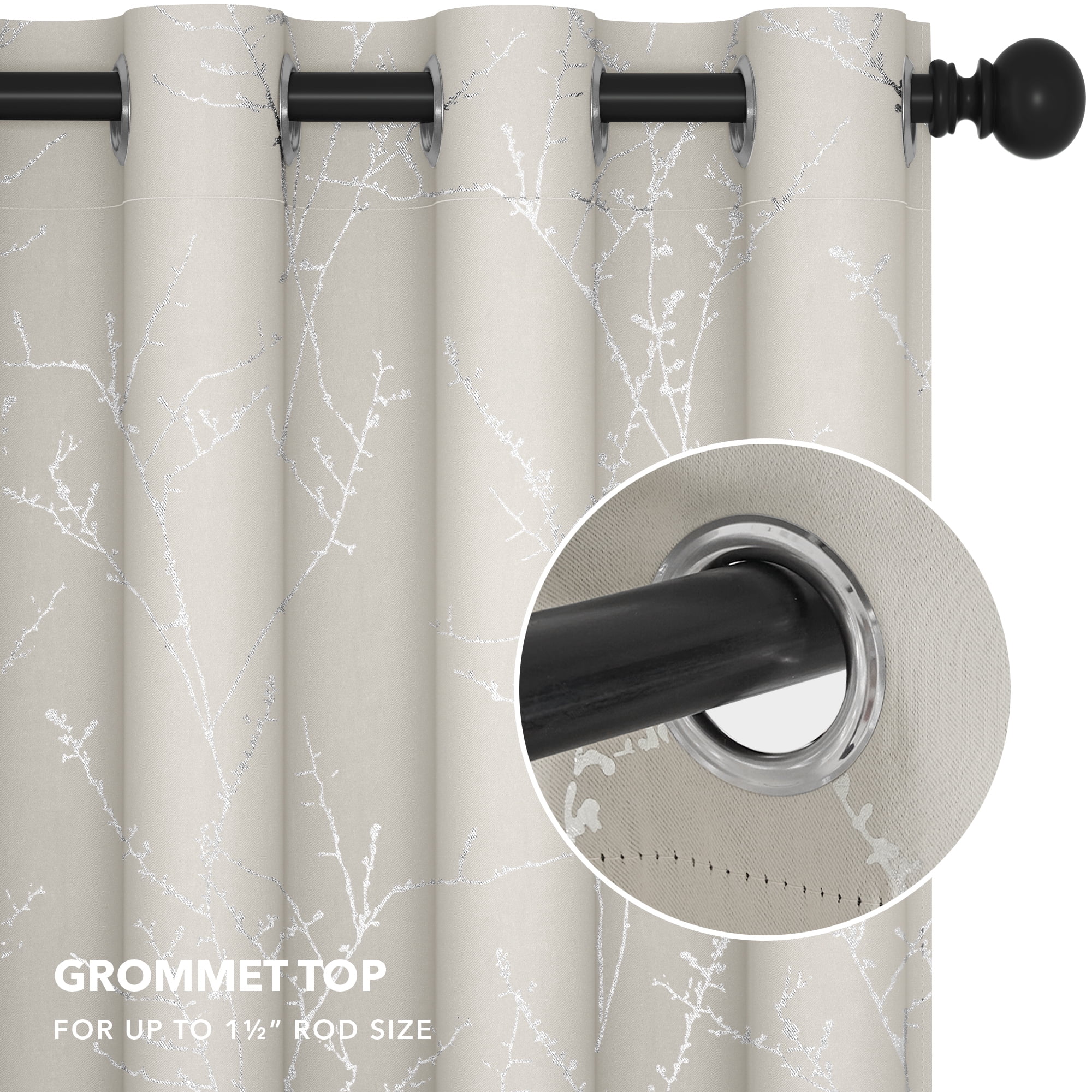 ZOPZO Blackout Curtains, Thermal Insulated, Light Beige, 52W x 84L Inch, Room Darkening Drapes Tree Branches Pattern for Bedroom Modern Home