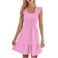 thumbnail image 2 of Tumotour Summer Dress for women Solid Color Square Neck Sleeveless Ruffle Dress High Waist Smocked Strappy Casual Short Mini Dresses Ear Flounce Wrinkled Hem Dress, 2 of 6