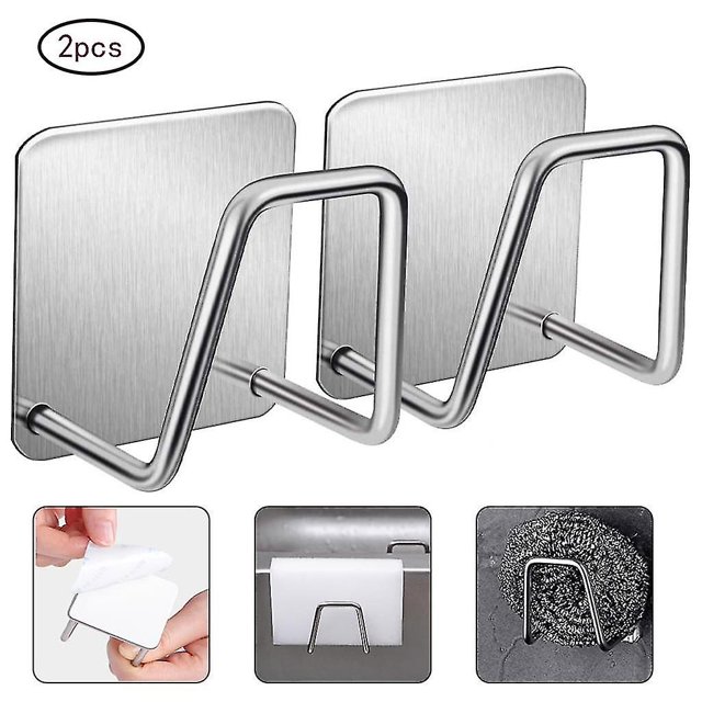 Soporte de esponja de 2 piezas Soporte de fregadero de cocina autoadhesivo Ganchos de ropa, con ganchos adhesivos transparentes de 2 piezas Sin taladrar Agua de acero inoxidable kaili Sencillez
