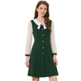 thumbnail image 1 of Vestido corto de manga larga con cuello en contraste para mujer Verde oscuro S, 1 of 5