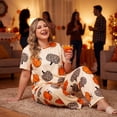 thumbnail image 3 of Agnes Orinda Women's Plus Size Halloween Pumpkin Print Pajama Set Short Sleeve Crew Neck Top and Elastic Waist Long Pants Lounge Soft Sleepwear 5X Apricot, 3 of 8