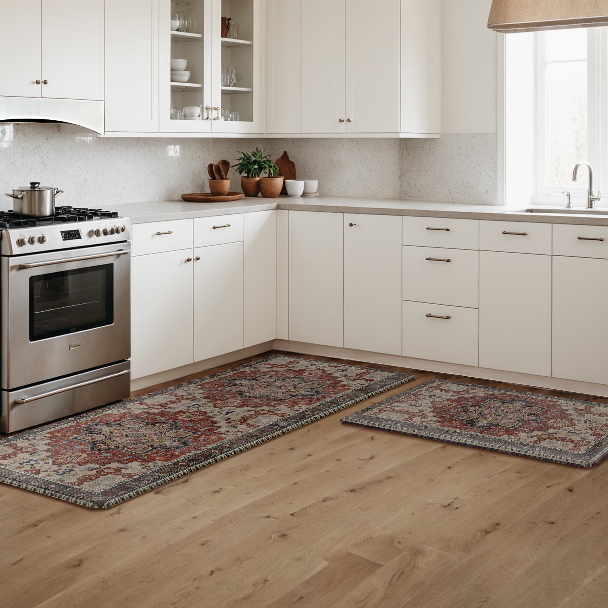 KUETH Kitchen Mats for Floor, Kitchen Rug with Anti Fatigue, Non Slip Washable Kitchen Rug, Set of 2 Kitchen Mat 17"x47"+17"x30", Runner Rug with Waterproof for Bathroon and Bedroom