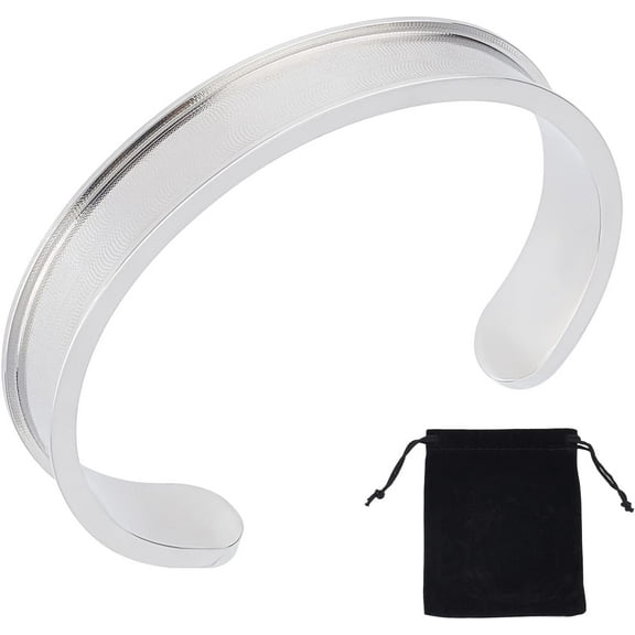 1pc Stainless Steel Hair Tie Bracelet Grooved Cuff Bangles Blank Bracelet for Inlay 50-60mm Adjustable Empty Open Bangles for Gemstone Leather Inlay Bangle Making for DIY