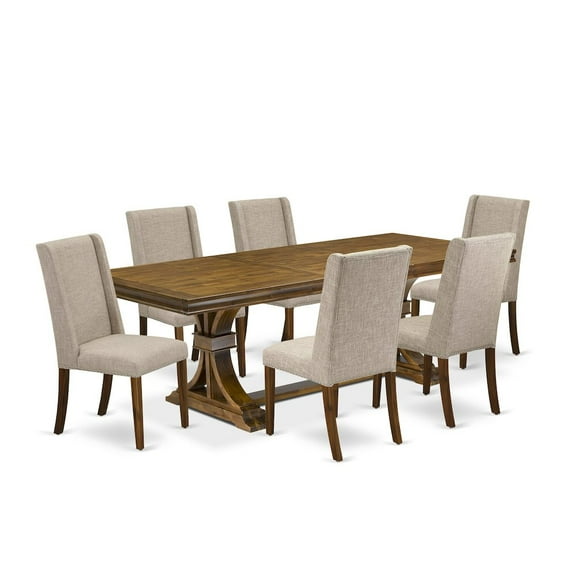 Luxe by East West Furniture 7 piece dining table set a wooden table and 6 Linen Fabric modern chairs
