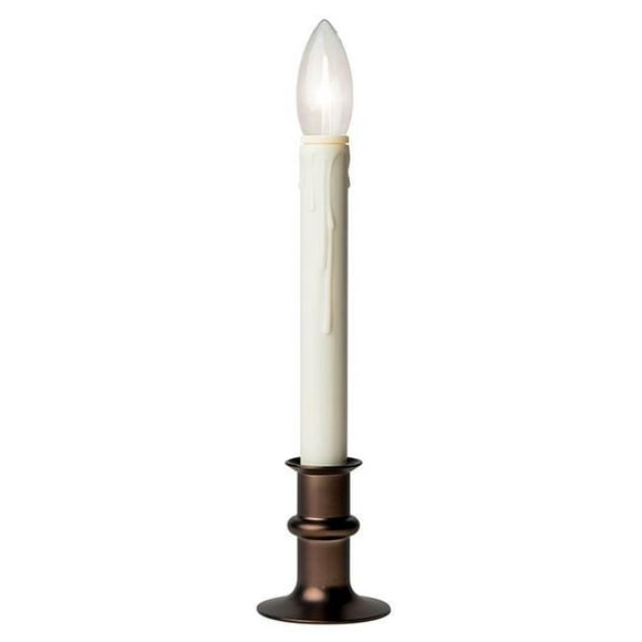 Battery Operated Taper Flameless Flickering Candle&#44; Ivory - Antique Bronze