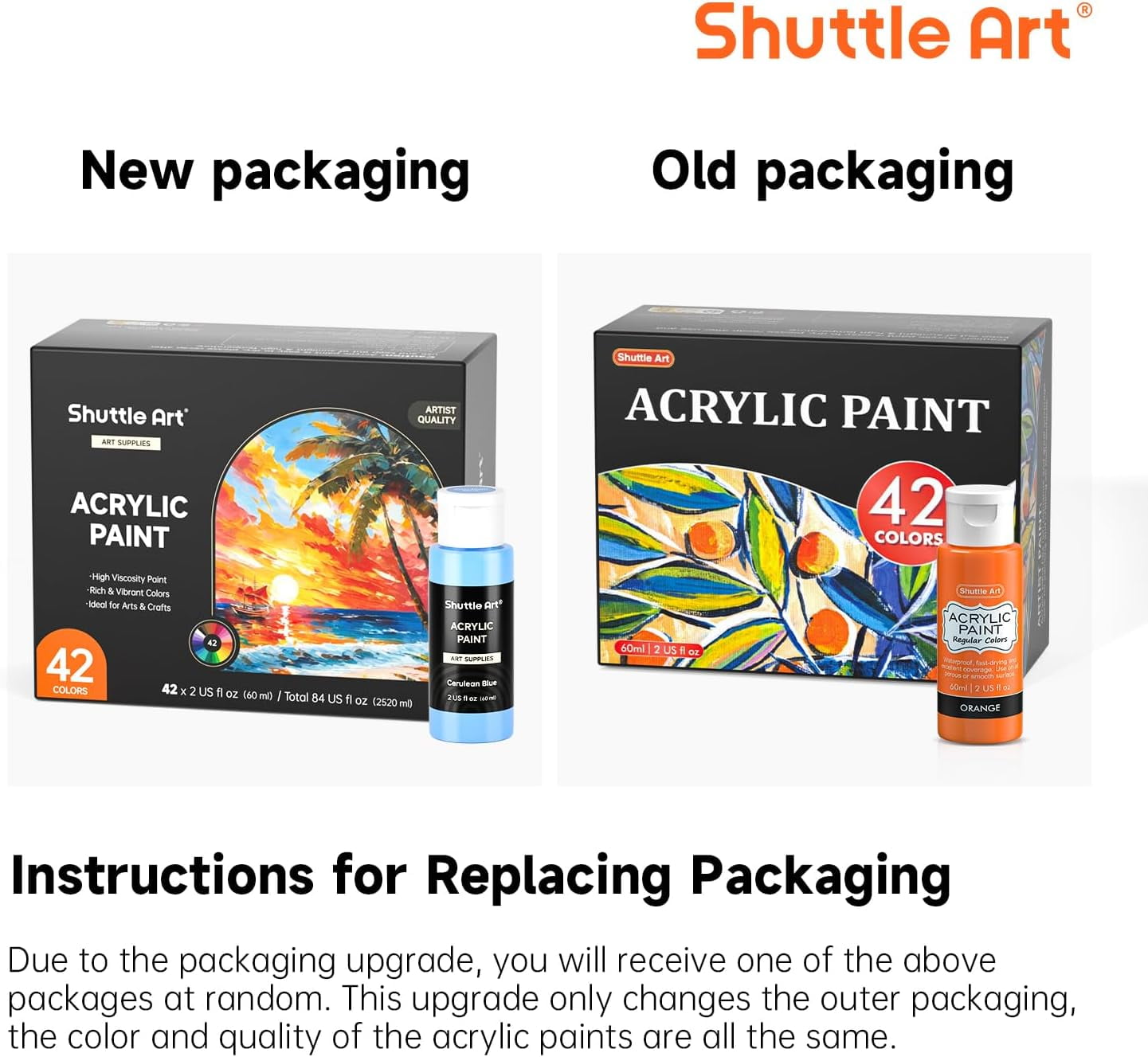 Shuttle Art Acrylic Paint, 42 Colors Acrylic Paint Set with 12 Paint Brushes, 2oz/60ml Bottles, Rich Pigmented, Water Proof, Premium Paints for Artists, Beginners