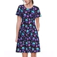 thumbnail image 1 of Fotbe purple Skull flower Vestido Largo de Moda para Mujer, Vestido Tipo Camiseta con Manga Corta y Estilo Casual a Rayas y Bloques de Color, 1 of 6