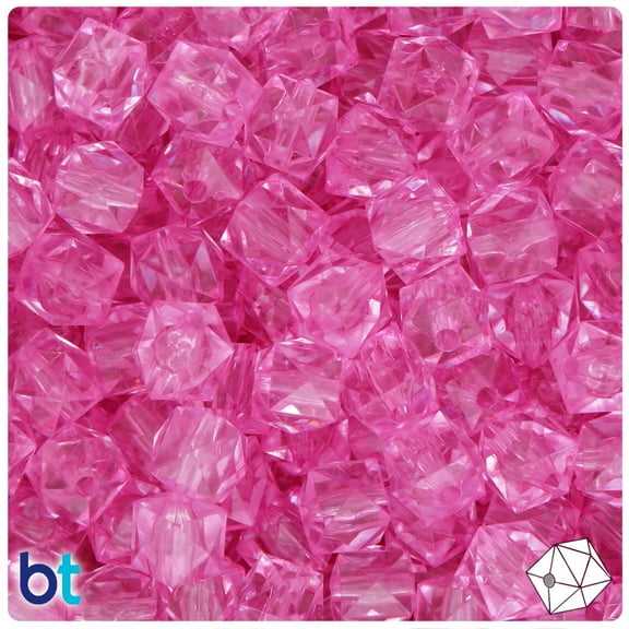 BeadTin Light Pink Transparent 10mm Faceted Cube Acrylic Beads (100pcs)