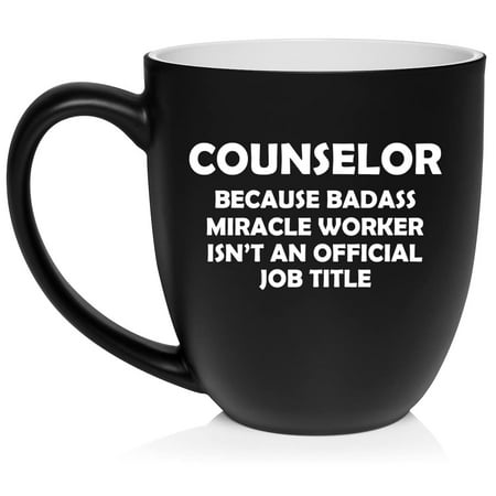 

Counselor Miracle Worker Job Title Funny Ceramic Coffee Mug Tea Cup Gift for Her Him Women Men Wife Husband Mom Dad Coworker Birthday Psychology Graduation Social Work (16oz Matte Black)