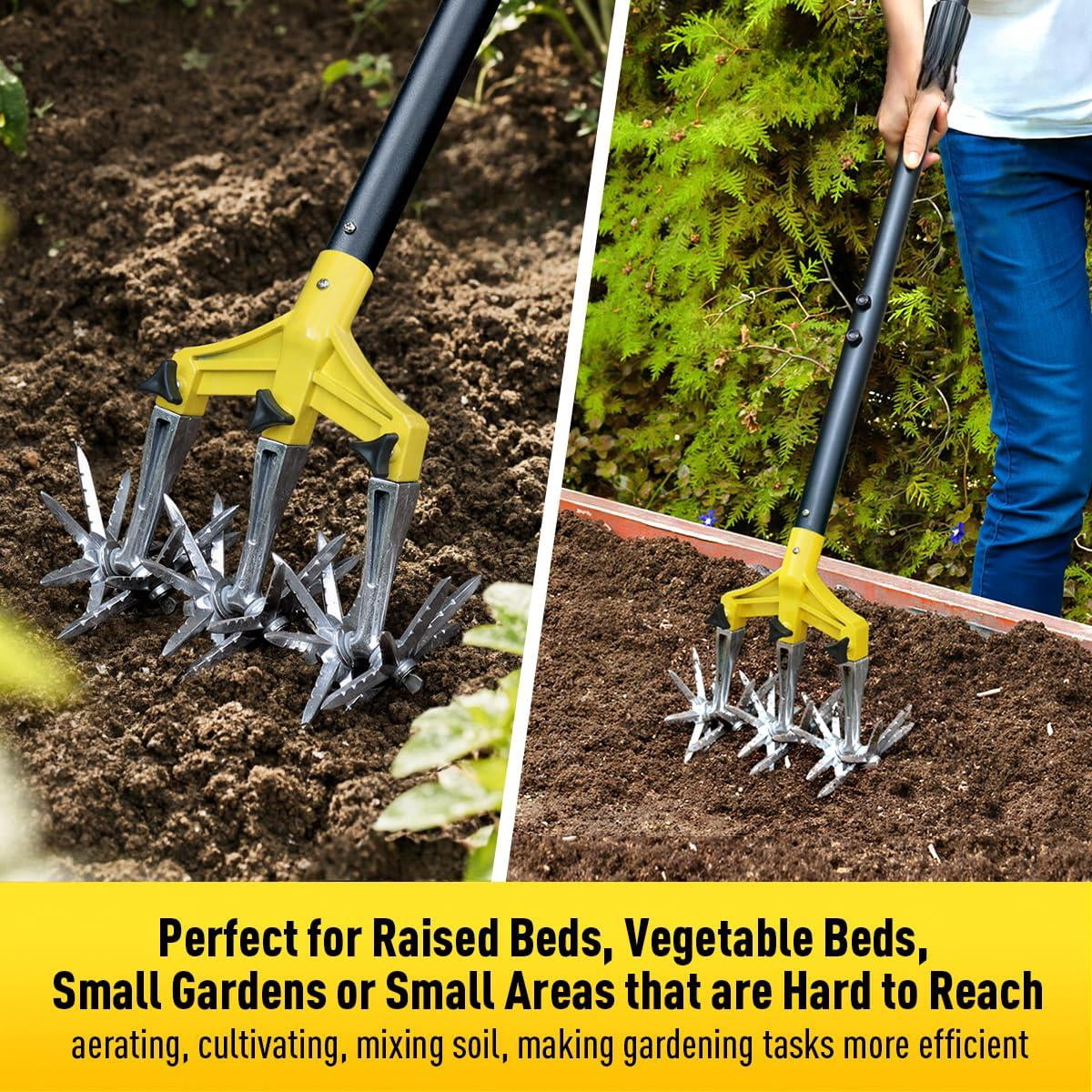 Rotary Cultivator Garden Tool 61''  Hand Tiller With Detachable Aluminum Tines Cultivators For Gardening Soil Or Reseeding Grass Manual & Tillers Flowers Beds