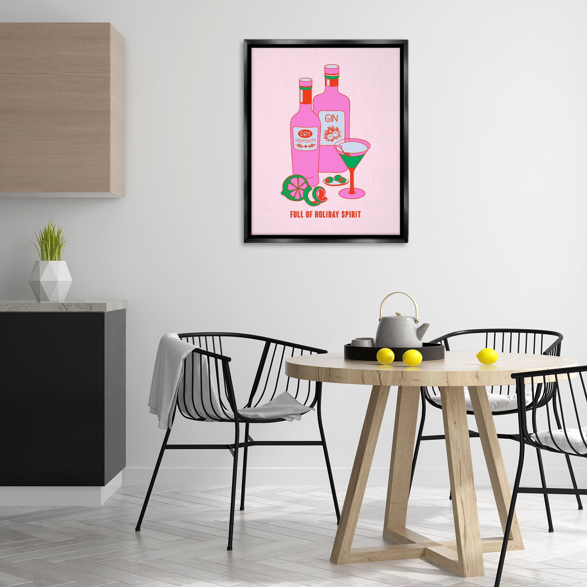 Stupell Industries Funny Holiday Spirit Drinks Food & Beverage Painting Black Floater Framed Canvas Art Print Wall Art, 25 x 31