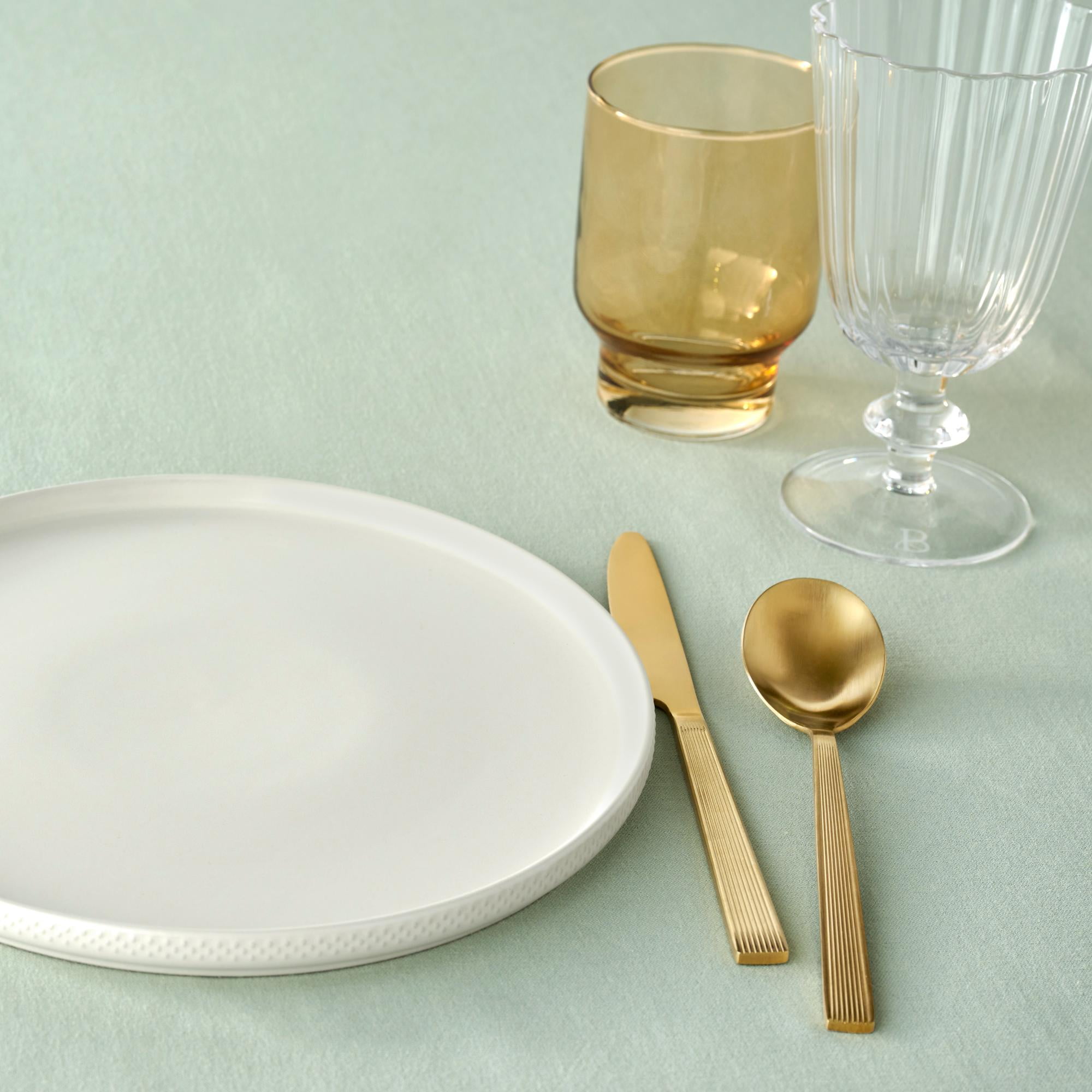 Beautiful by Drew Barrymore Solid Fabric Tablecloth with Double Pop Stitch Hem, Sage Green, 70 in Round