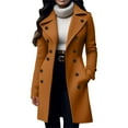 thumbnail image 2 of Women's Double Breasted Wool Coat, Notch Lapel Winter Overcoat, Knee Length Slim Fit Trench, Tailored Wool Blend Coat, Business Casual Outerwear Coffee S, 2 of 6