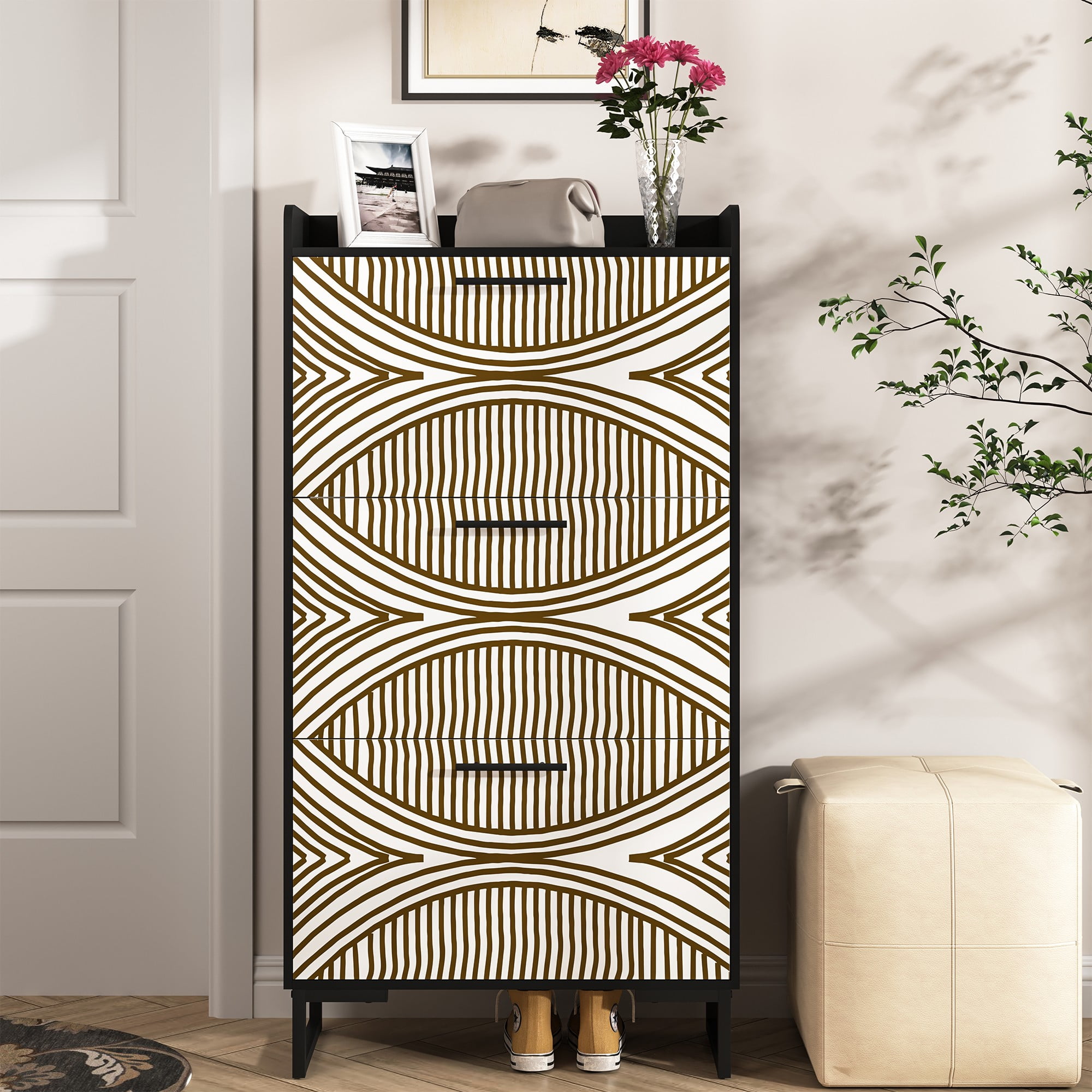 Finihen Shoe Cabinet, Free Standing Tipping Bucket Shoe Rack Organizer with 3 Flip Drawers, Slim Hidden Entryway Narrow Shoe Storage, Black Finihen Shoe Cabinet, Free Standing Tipping Bucket Shoe Rack Organizer with 3 Flip Drawers, Slim Hidden Entryway Narrow Shoe Storage, Black