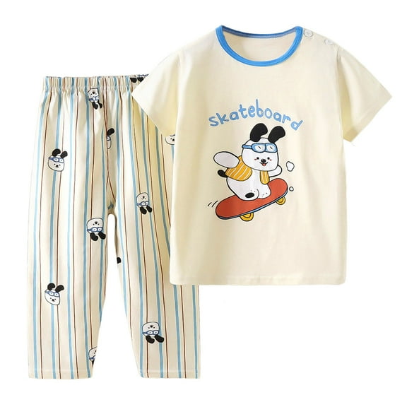 WOYY Infant Boys Cotton Pajamas Cartoon Dog Short Sleeve Top Pants Sleepwear, Sizes 18-24M