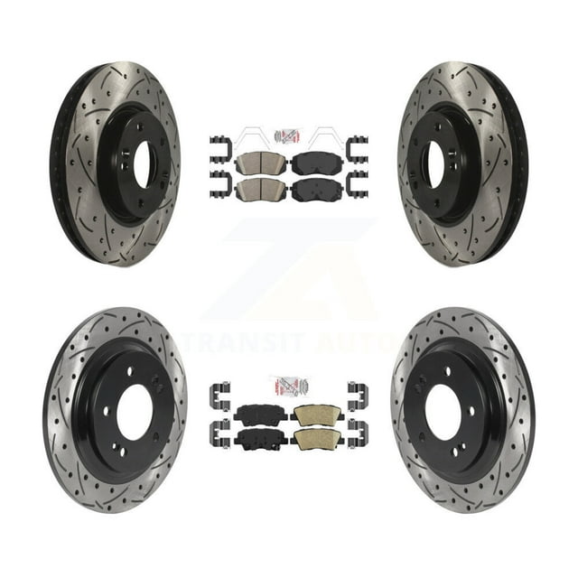 Transit Auto Front Rear Ceramic Pads and Coated Drilled Slotted Disc Brake Rotors Kit for Car 2017-2019 Kia Soul EV KDA-101588