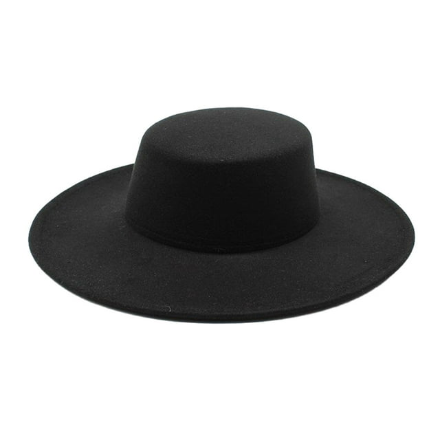 Sombrero de fieltro negro Minnieouse gorra Derby plana de ala ancha