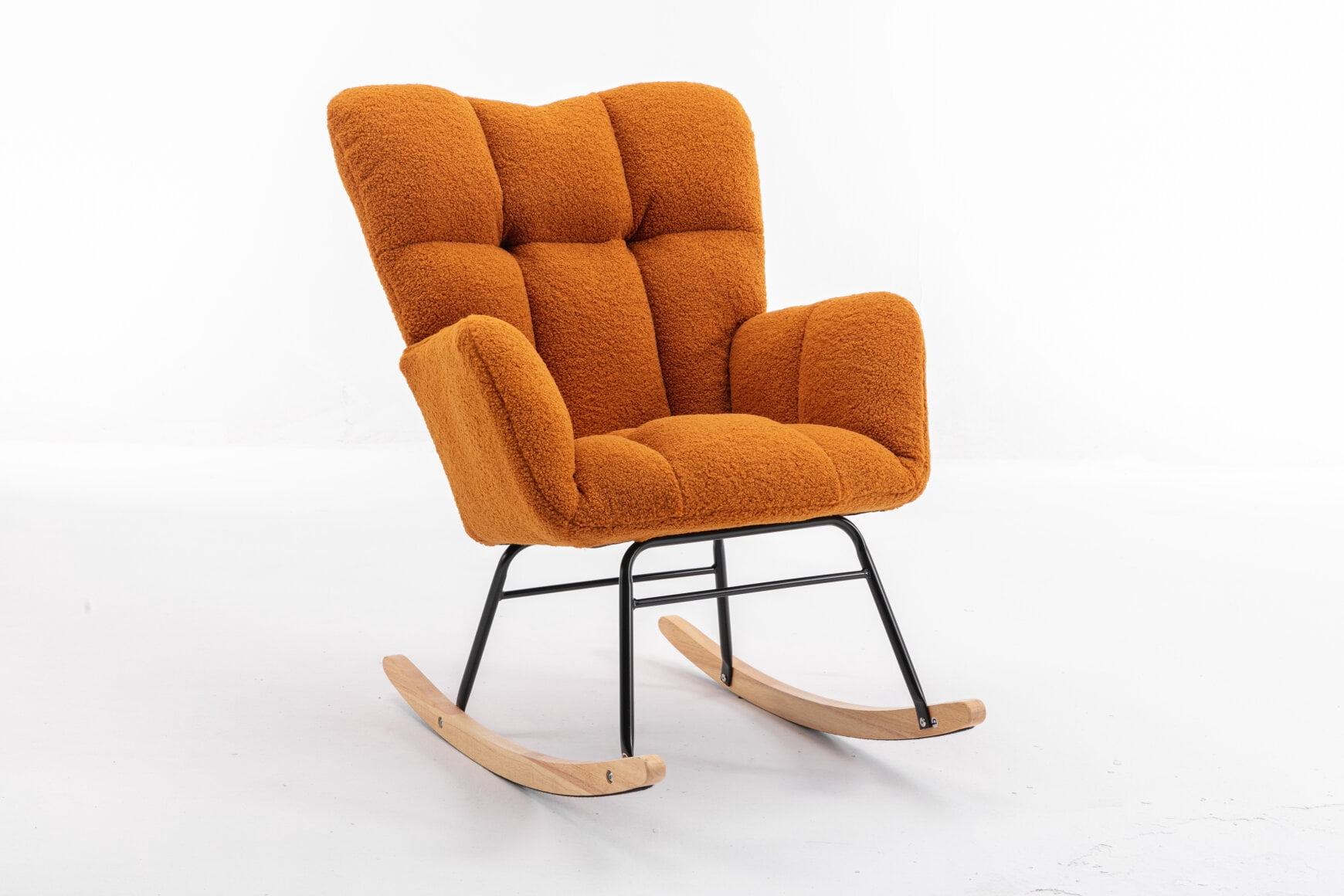 Teddy Fabric Rocking Glider Chair For Nursery Living Room Indoor Comfortable Upholstered Accent Chair With Wooden Frame