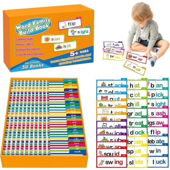 30 Read and Rhyme Flip Books，Sight Words Flash Cards Kindergarten， Interesting Word Family Flip Books, ABC Vocabulary Flash Cards, Read and Rhyme Flip Activity Book