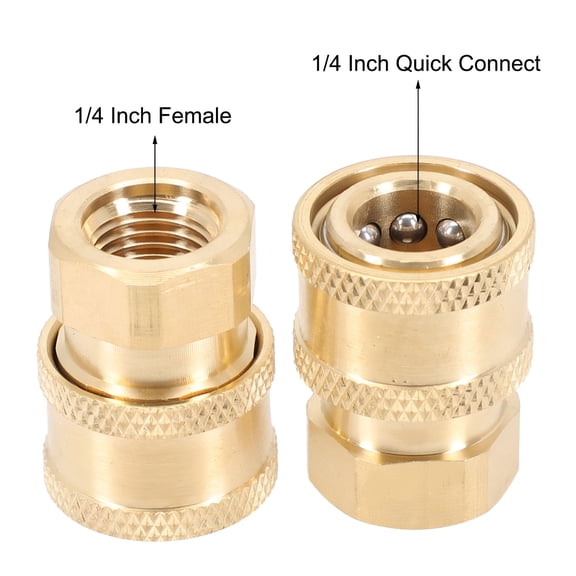 CURYMAY 2026 New 2Pcs Pressure Washer Coupler Brass Fittings 1/4 Inch Quick Connect to Female for Pressure Washers, Hose Connections, Cleaning Equipment, Outdoor Maintenance, Vehicle Washing