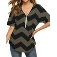 thumbnail image 3 of Hibeli Women Stripes Print Zip Up V Neck Short Batwing Sleeves Summer Tunic Top, 3 of 4