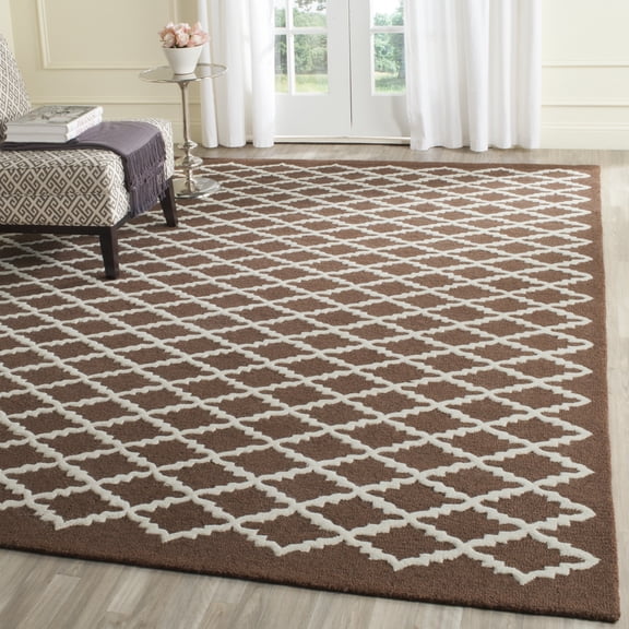 SAFAVIEH Cambridge Karen Geometric Wool Area Rug, Dark Brown/Ivory, 6' x 6' Square