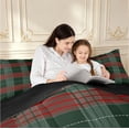 thumbnail image 4 of Manfei Rustic Check Queen Comforter Set,Vintage Plaid Comforter Sets Queen,Green Red,Black Reversible,3pcs,1 Comforter and 2 Pillowcases,3pcs,1 Comforter and 2 Pillowcases, 4 of 7