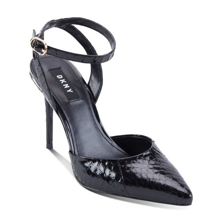 

DKNY Womens Black Snake Print Adjustable Ankle Strap Padded Jax Pointed Toe Stiletto Buckle Leather Pumps 10 M