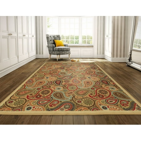 Modern Paisley Rug - Ottomanson Ottohome Collection Contemporary Paisley Design Modern Non Slip Rubber Backing Area Rugs and Runner, Beige