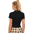 thumbnail image 2 of Women's Button Front Polo Collar Short Sleeve Ribbed T Shirt, 2 of 5