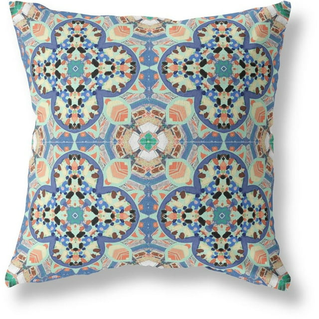 Clover Feuille Florale Intérieur/extérieur Tissu Oreiller avec Zip -Bleu Violet Pêche 16"