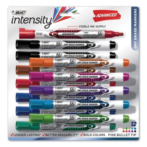 New BIC Intensity Pocket-Style Advanced Dry Erase Marker, Medium Bullet Tip, Assorted, Dozen,Each