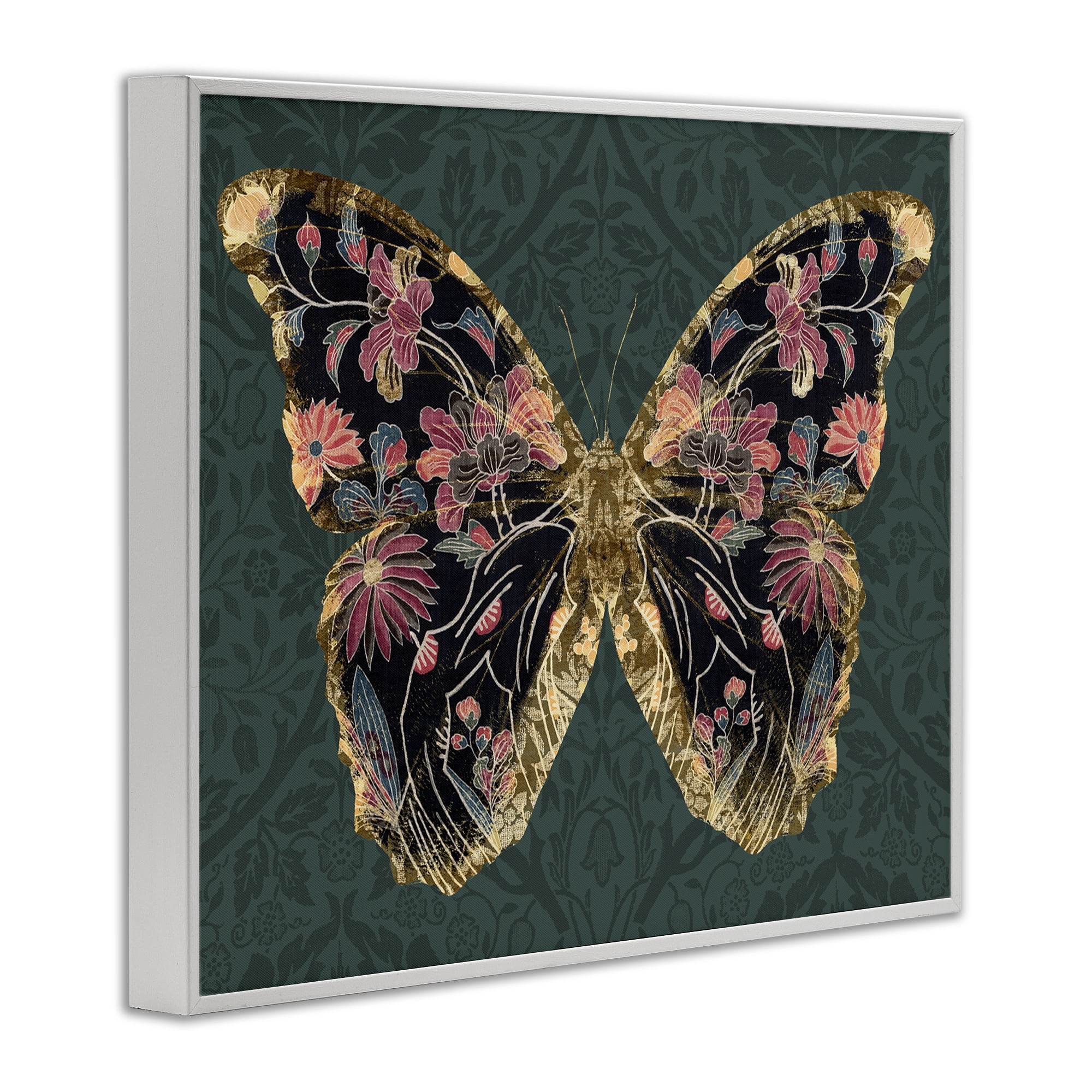 Stupell Industries Botanical Pattern Butterfly Animals & Insects Painting White Framed Art Print Wall Art, 14 x 11